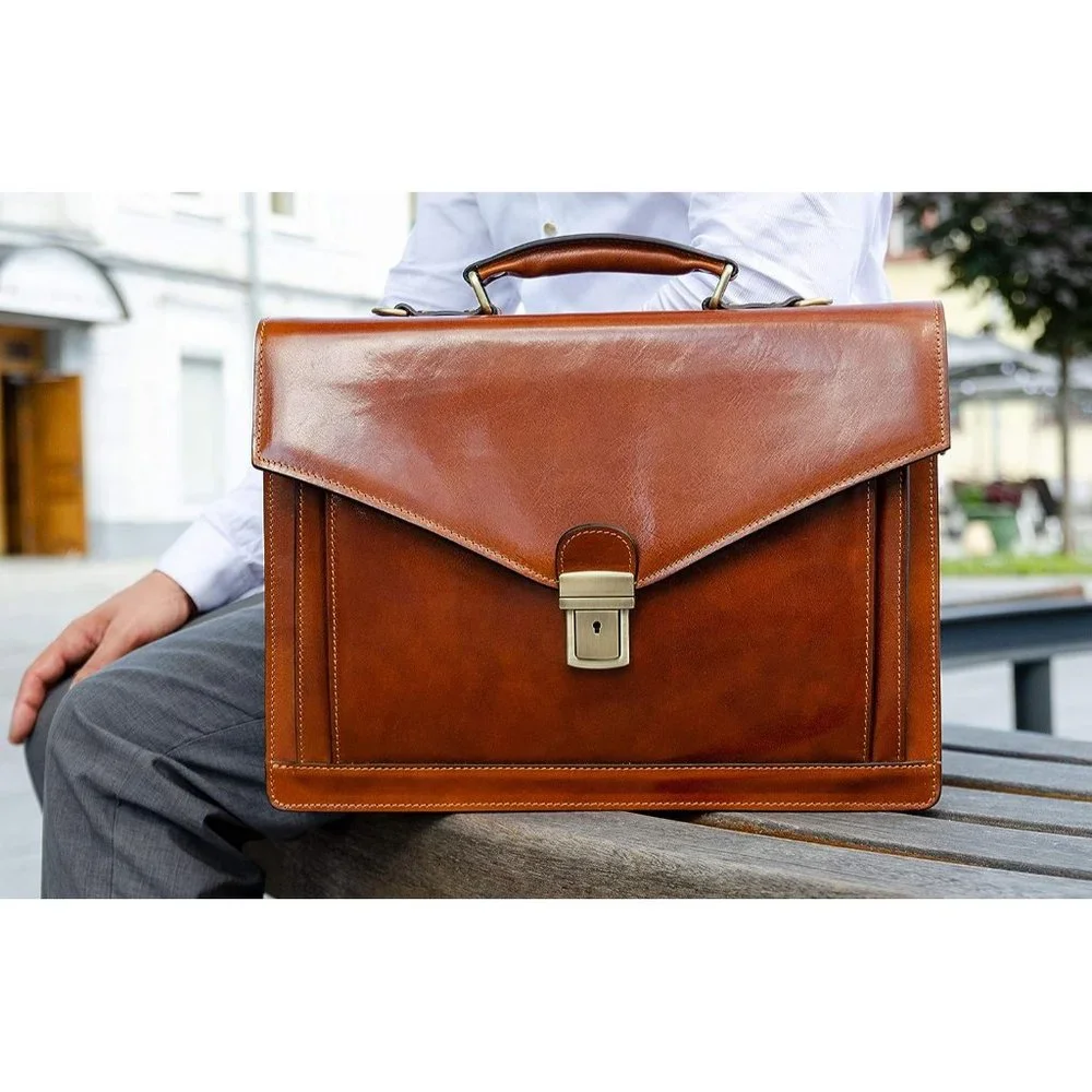 Men's Brown Italian Leather Laptop Bag